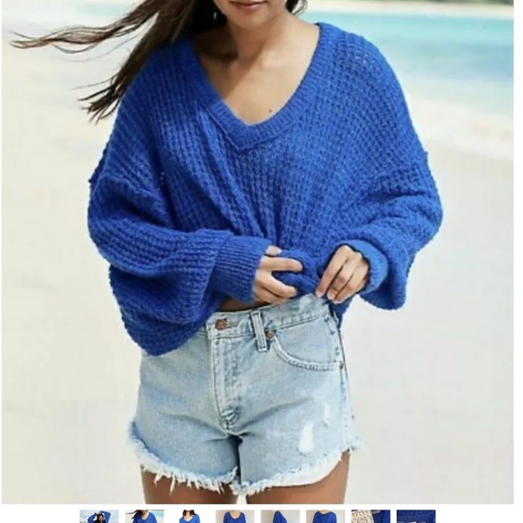 NWT Free People Lulu Blue Parrot V-neck Sweater size XS - Picture 3 of 9